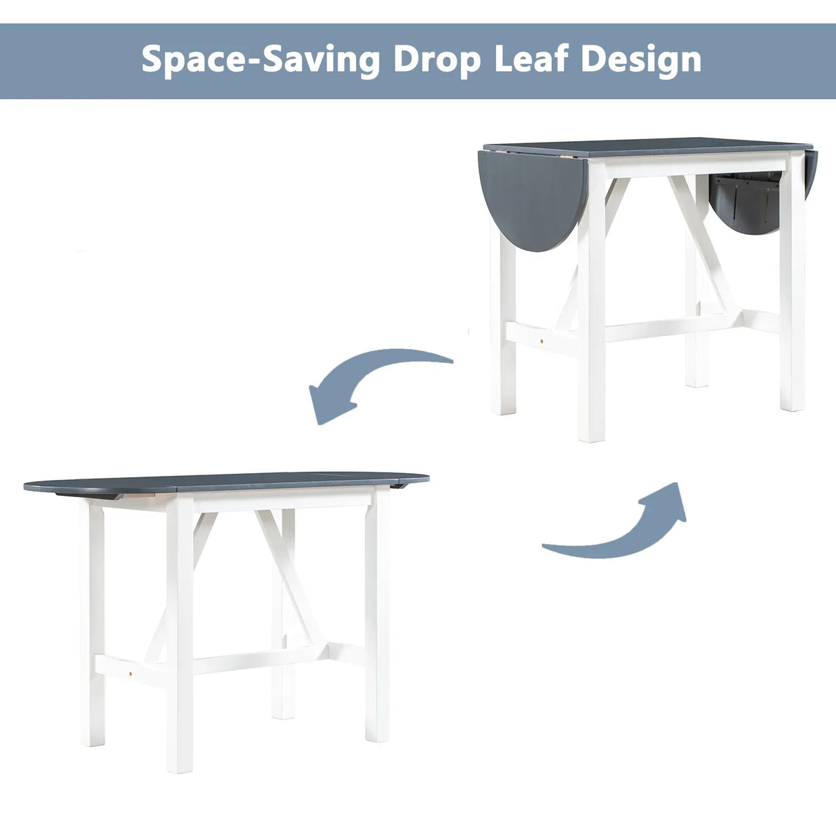 Dining Set Drop Leaf Counter Height With 2 Chairs White Gray - Furniture Home Direct