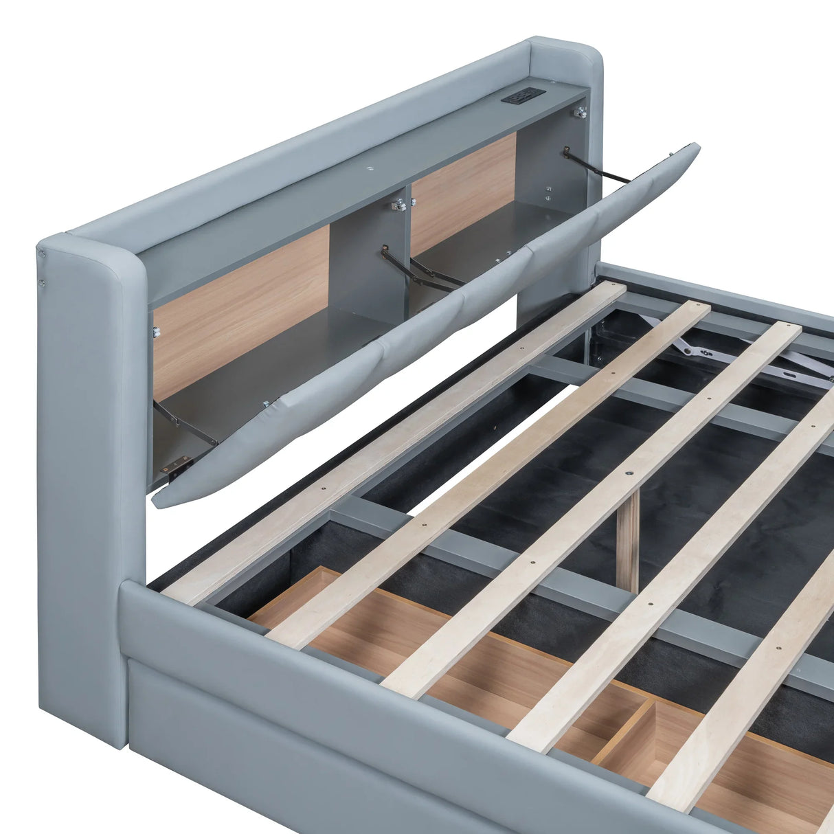 Platform Bed Upholstered Storage Hydraulic Drawers Gray - Furniture Home Direct