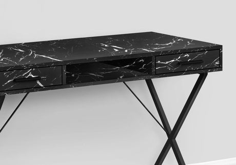 Computer Desk, Home Office, Laptop, Left, Right Set-Up, Storage Drawers, Work, Marble Look Laminate, Contemporary, Modern - Black - Furniture Home Direct