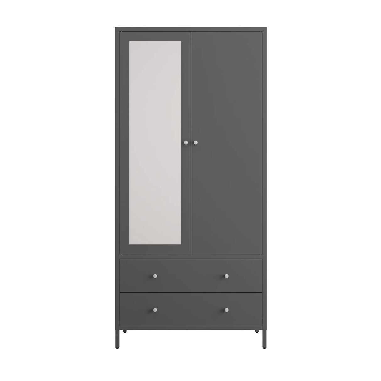 Wardrobe With Mirror Door And Two Drawers Charcoal Gray - Furniture Home Direct