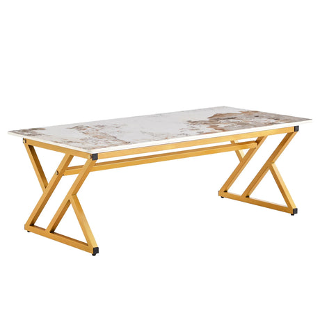 Coffee Table With A Natural And Smooth Marble Pattern On The Surface - Gold - Furniture Home Direct