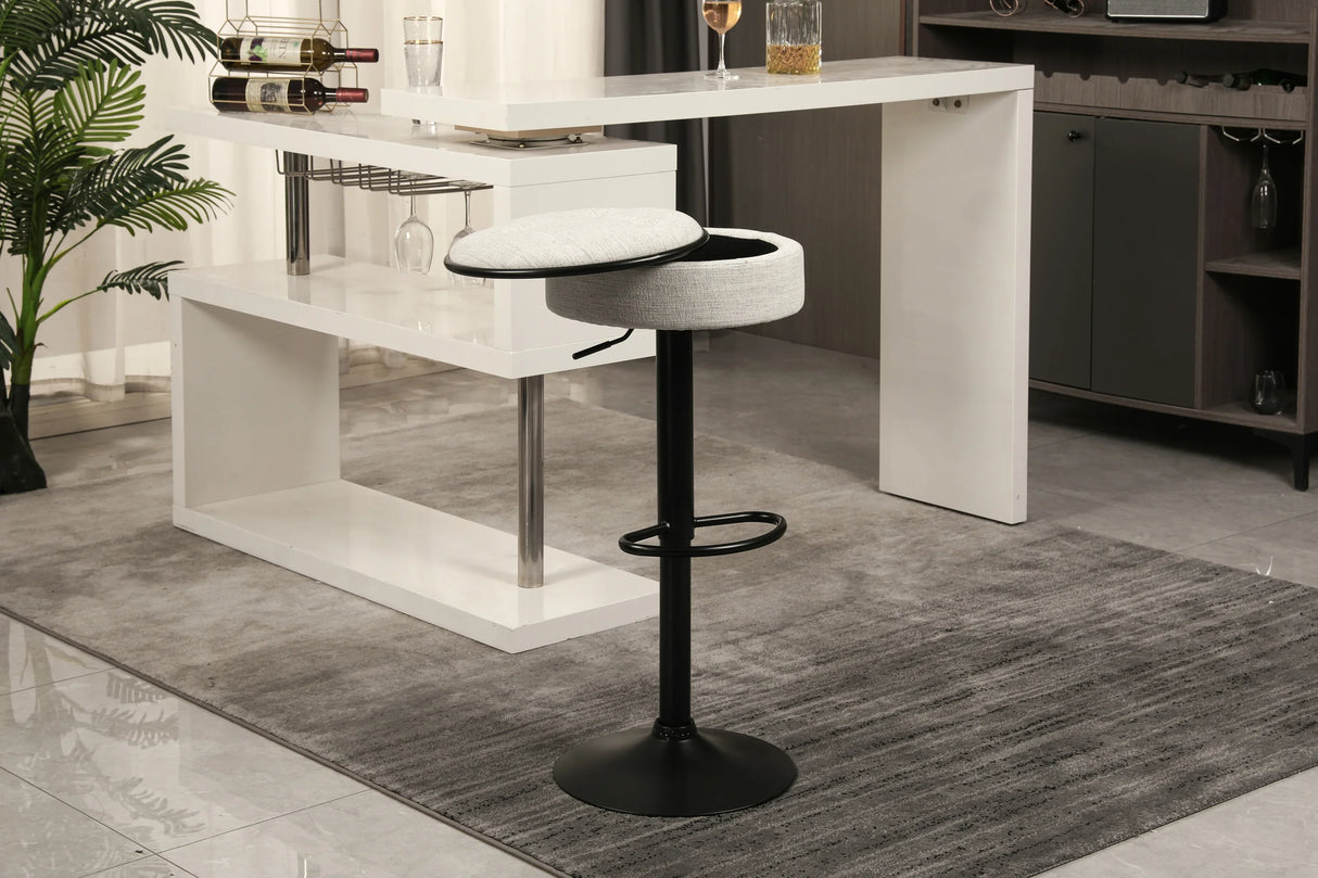 Counter Stool Round Linen Upholstered Seat Off White - Furniture Home Direct