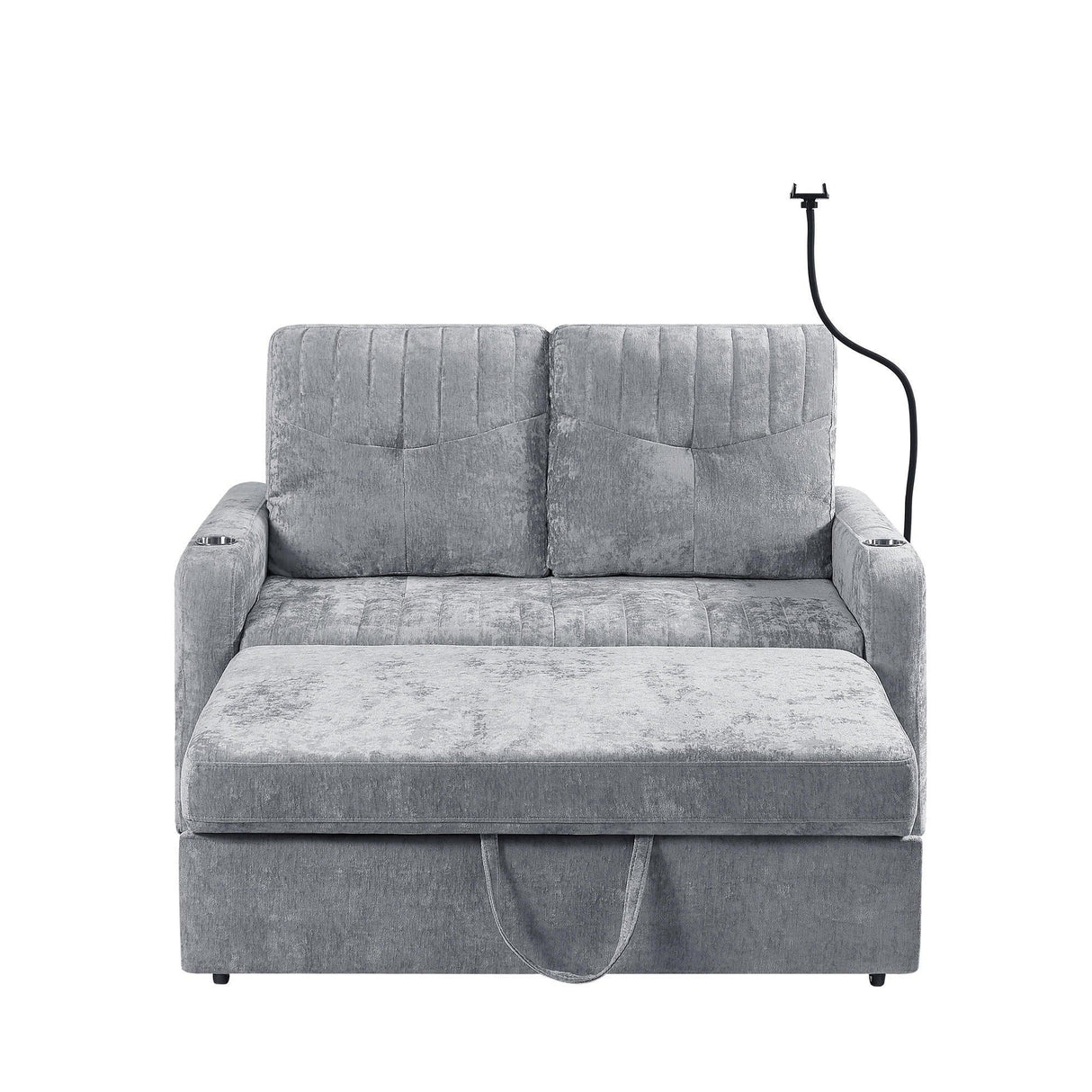 Sleeper Sofa With Adjustable Backrest, Two Cup Holders, Phone Holder, Three Charging Ports And Side Storage Pockets - Gray - Furniture Home Direct