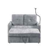 Sleeper Sofa With Adjustable Backrest, Two Cup Holders, Phone Holder, Three Charging Ports And Side Storage Pockets - Gray - Furniture Home Direct
