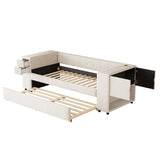 Upholstered Bed With Storage And Twin Trundle, USB Charging Ports - Furniture Home Direct