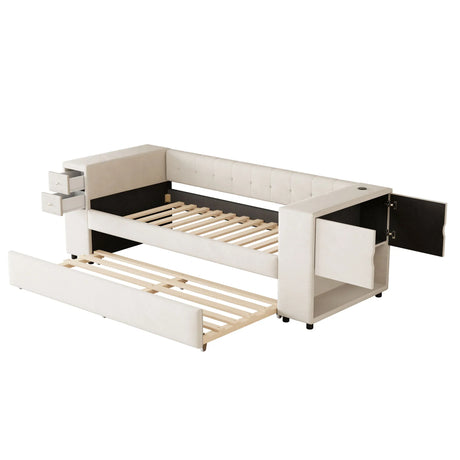 Upholstered Bed With Storage And Twin Trundle, USB Charging Ports - Furniture Home Direct