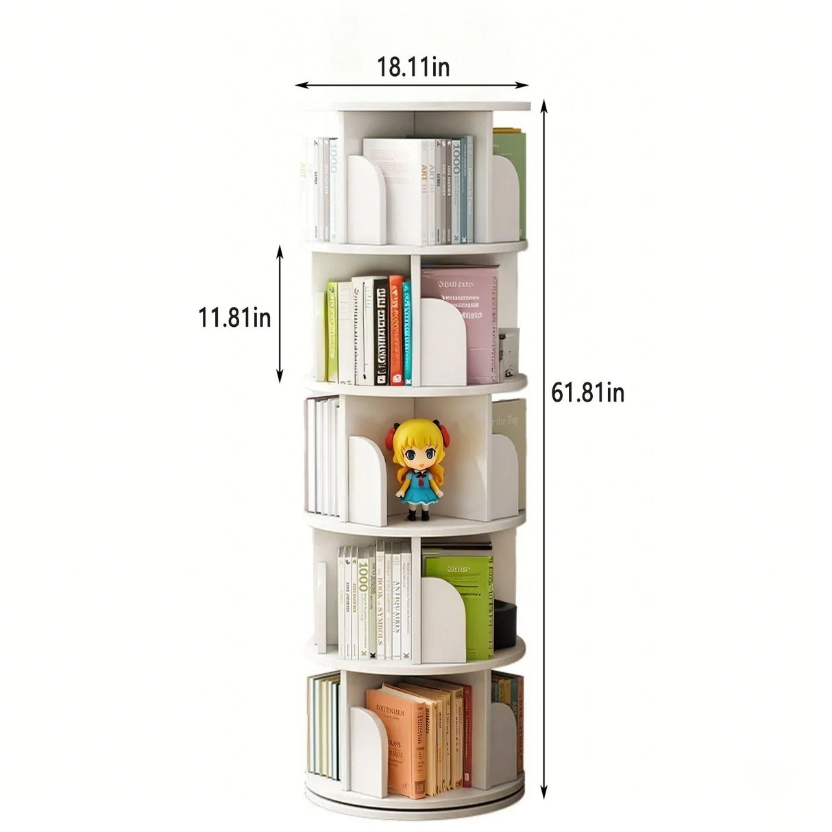 5 Tier Rotating Bookshelf, 360° Spinning Design, Space Saving Storage, For Home And Office - White - Furniture Home Direct