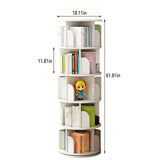 5 Tier Rotating Bookshelf, 360° Spinning Design, Space Saving Storage, For Home And Office - White - Furniture Home Direct
