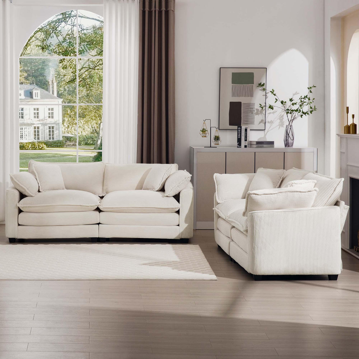 Elegant Corduroy Oversized Sectional Sofa Set With Deep Seats And Flexible Layout - Furniture Home Direct