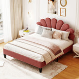 Upholstered Platform Bed With Flower Pattern Velvet Headboard - Furniture Home Direct