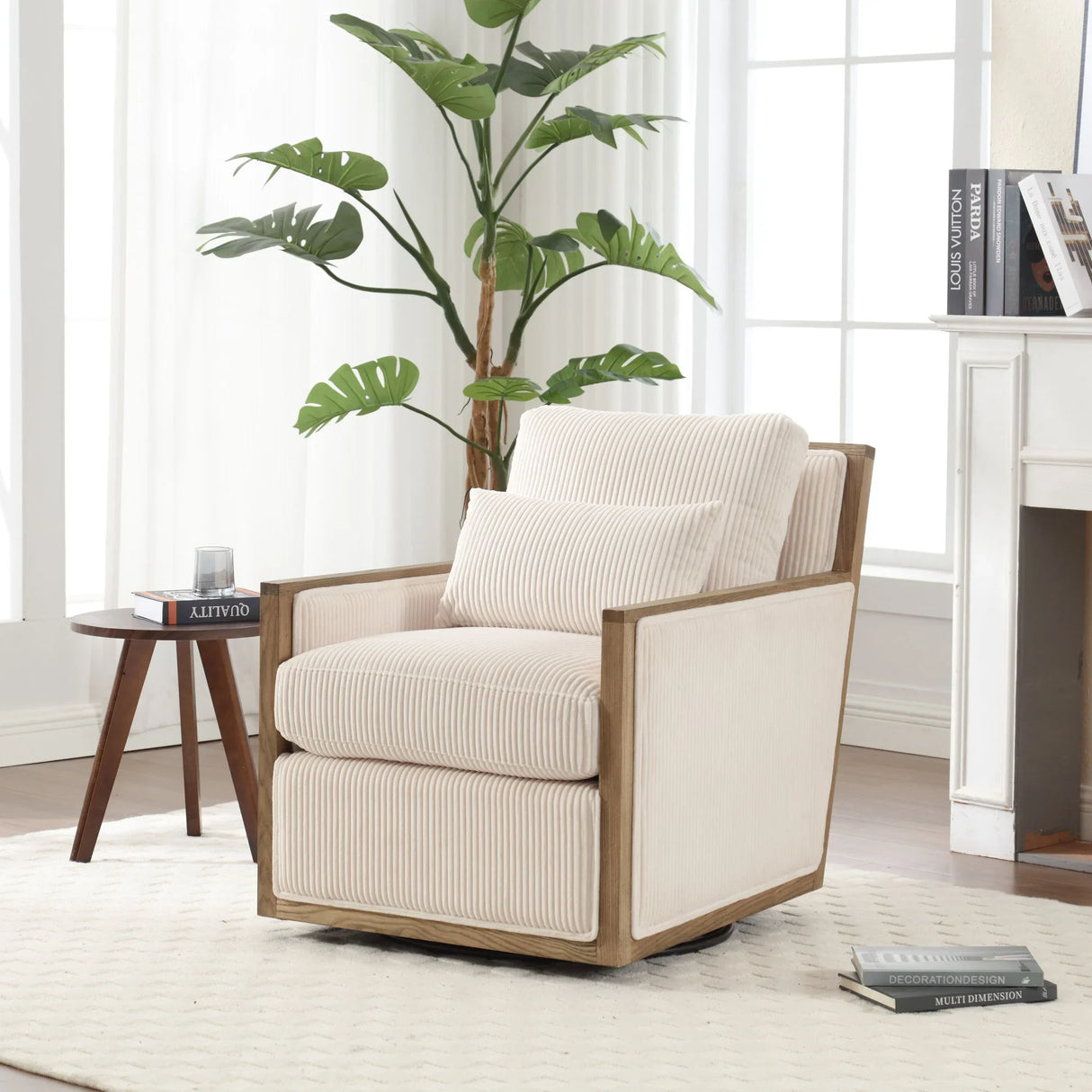 Comfy Accent Barrel Chair, 360 Degree Swivel - Furniture Home Direct