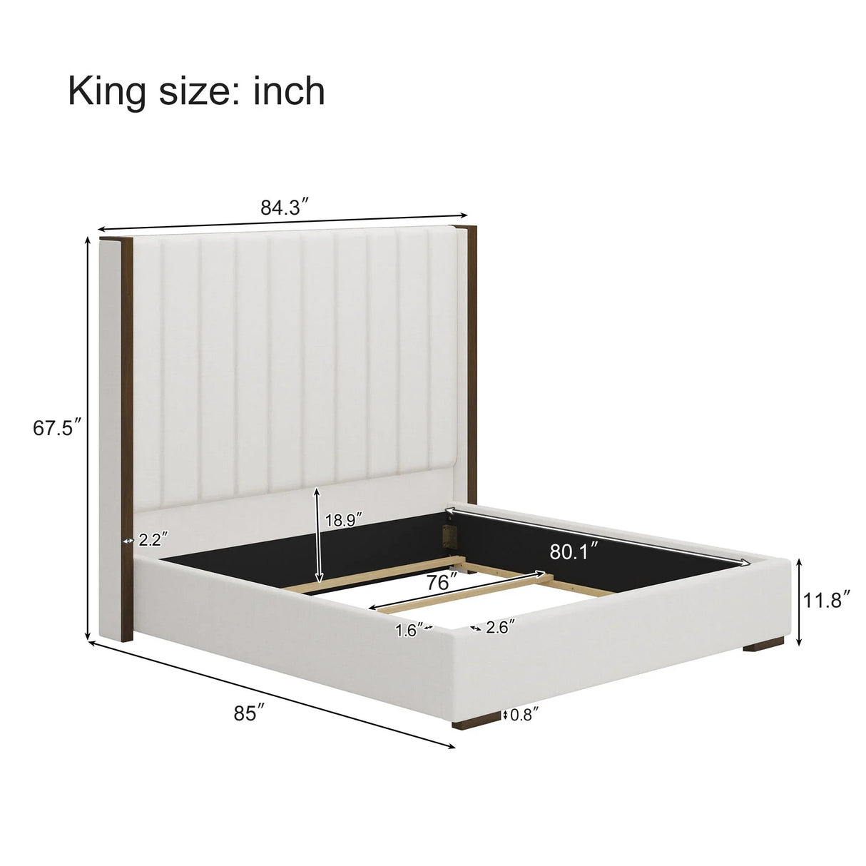 Tall Headboard Upholstered Bed With Vertical Striped And Wingback Design, Box Spring Needed - Furniture Home Direct