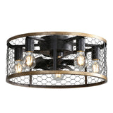 20" Industrial Caged Ceiling Fan, With 7 - ABS Blades Remote Control Reversible DC Motor, Small Flush Mount Ceiling Fan For Farmhouse - Black - Furniture Home Direct