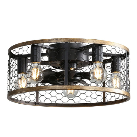 20" Industrial Caged Ceiling Fan, With 7 - ABS Blades Remote Control Reversible DC Motor, Small Flush Mount Ceiling Fan For Farmhouse - Black - Furniture Home Direct