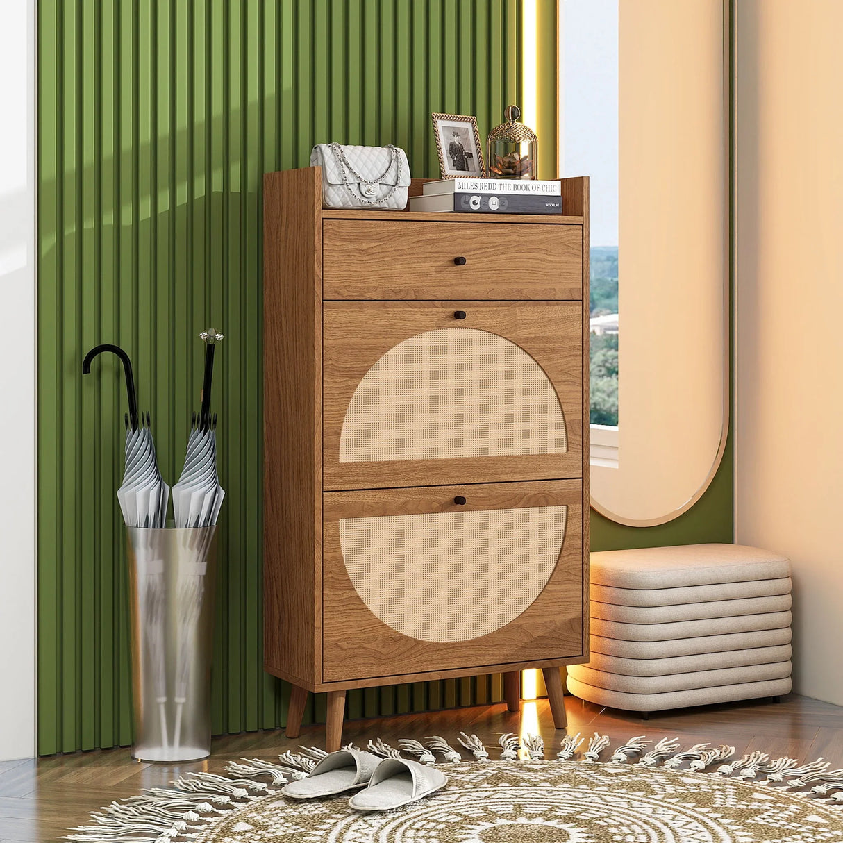 Allen - Rattan 2 Door 1 Drawer Cabinet Shoe Rack For Entrance - Furniture Home Direct