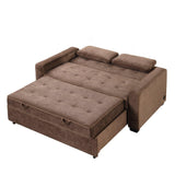 66.5" Upholstered Loveseat With Pull Out Bed, Two Throw Pillows, Dual USB Charging Port and Adjustable Backrest - Brown - Furniture Home Direct