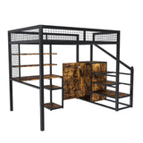 Full Size Loft Bed With Desk & Wardrobe Heavy Frame, Built In Staircase, Storage Rack & Shelves Gaming Bed - Black - Furniture Home Direct