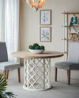 Round Wooden Dining Table With Ornate Cut Out Base - Brown / Antique White - Furniture Home Direct