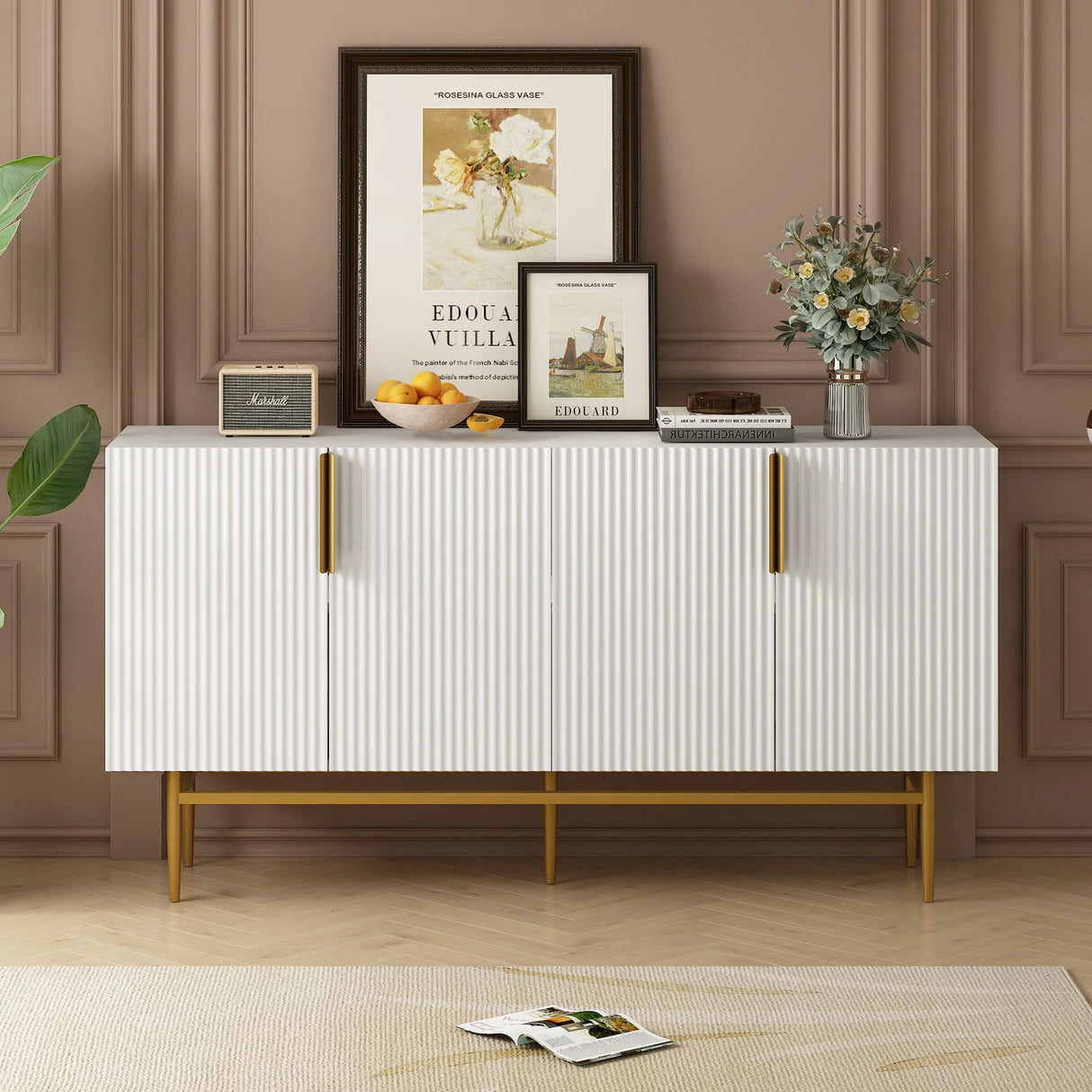 Modern Elegant 4 Door Sideboard Gold Metal Handle Buffet Cabinet For Dining Room, Living Room, Bedroom, Hallway - Furniture Home Direct