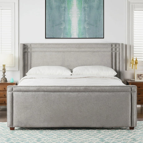 Elle - Wingback Upholstered King Bed - Silver Gray - Furniture Home Direct