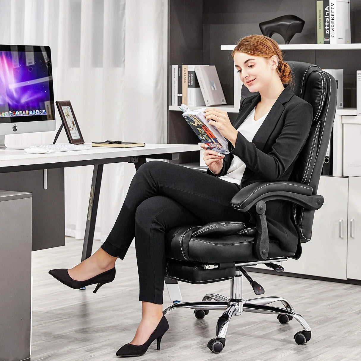Big And Tall Office Chair, High Back Ergonomic Office Chair With Footrest, Executive - Black - Furniture Home Direct