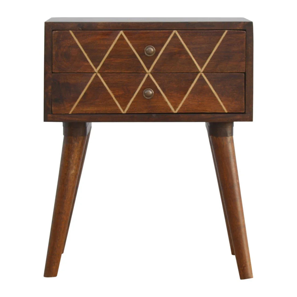 Inlay - Geo Brass Bedside Table - Chestnut - Furniture Home Direct