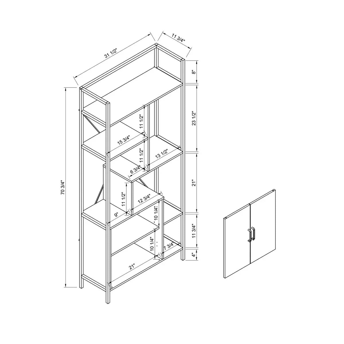 Modern Bookcase With Two Door Storage Cabinet With Two Shelves - Furniture Home Direct