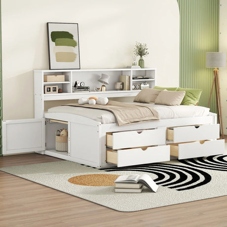 Daybed With 2 Bedside Cabinets, Upper Shelves And 4 Drawers - Furniture Home Direct