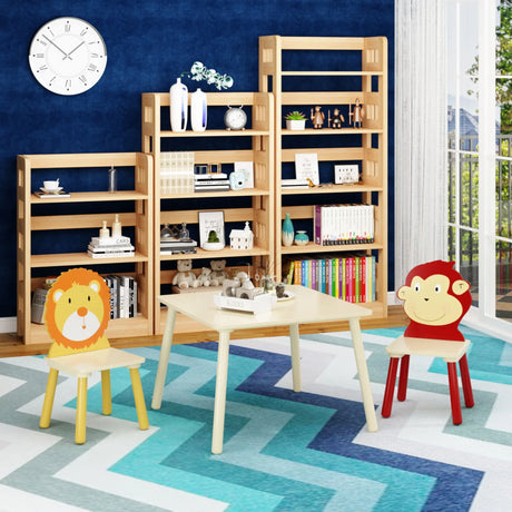 Kids Table And 2 Chairs Set, 3 Pieces Toddler Table And Chair Set, Wooden Activity Play Table Set (Lion&Monkey) - Natural - Furniture Home Direct