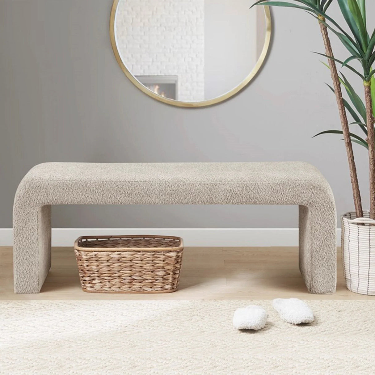 Modern Contemporary Boucle Waterfall Bench - Furniture Home Direct