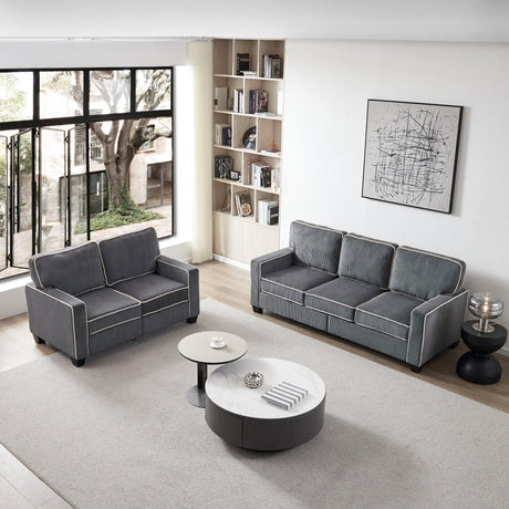 Corduroy Living Room Set Including Sofa and Love Seat - Dark Grey - Furniture Home Direct