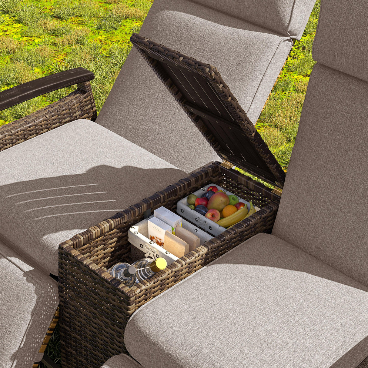 Outdoor Reclining Chaises With Built-in Storage Table - Furniture Home Direct