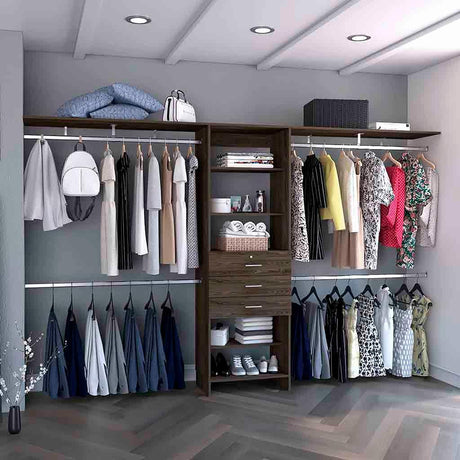 Closet System With Shelves And Drawers Dark Walnut - Furniture Home Direct