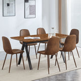Suede Backrest Chairs With Metal Legs & Herringbone Dining Table Set - Furniture Home Direct