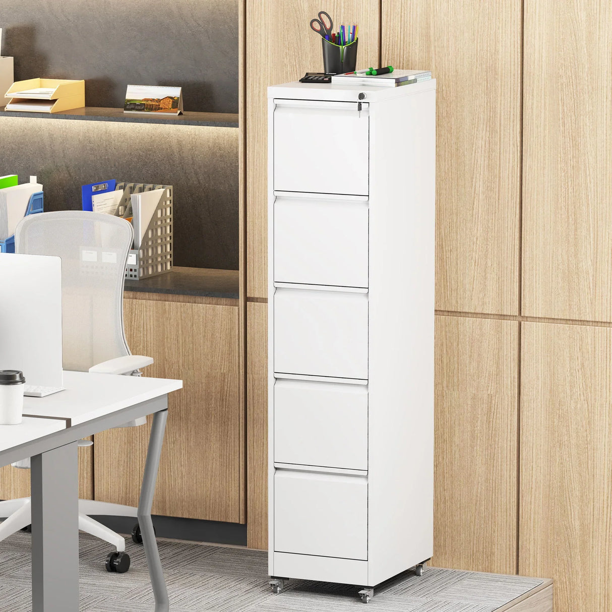 Drawer Metal Locking Vertical File Cabinet With Wheels Heavy Duty Lockable Storage - Furniture Home Direct