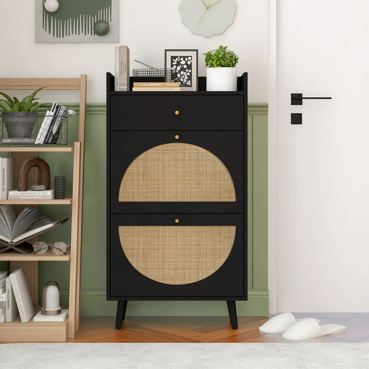Allen - Rattan 2 Door 1 Drawer Cabinet Shoe Rack For Entrance - Furniture Home Direct