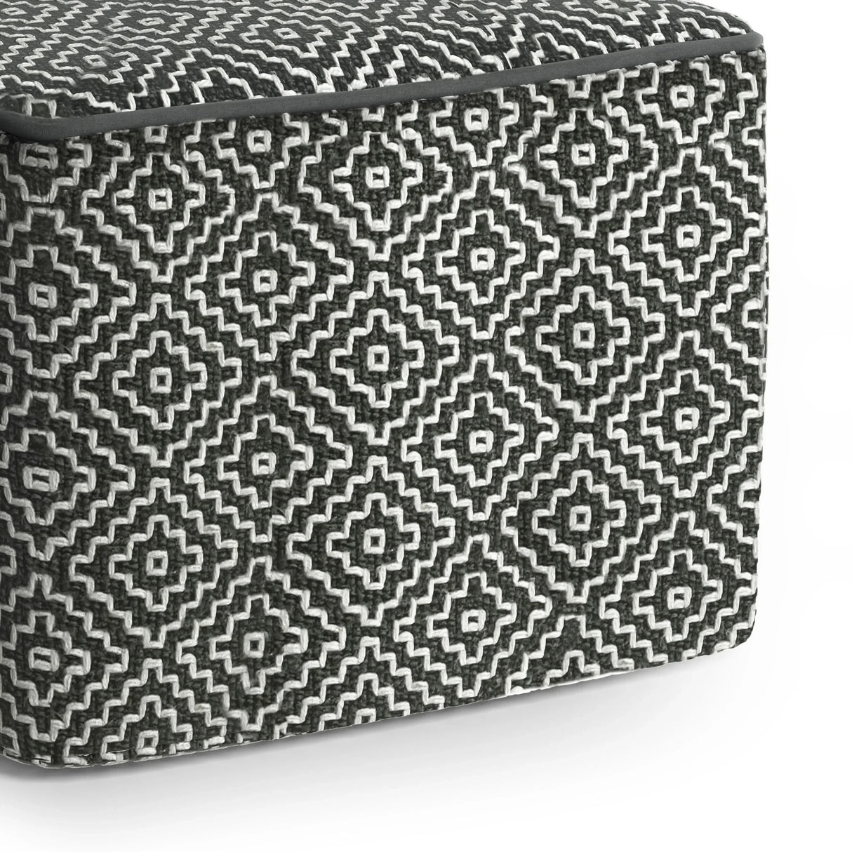 Briella - Square Woven Outdoor / Indoor Pouf - Gray / White - Furniture Home Direct