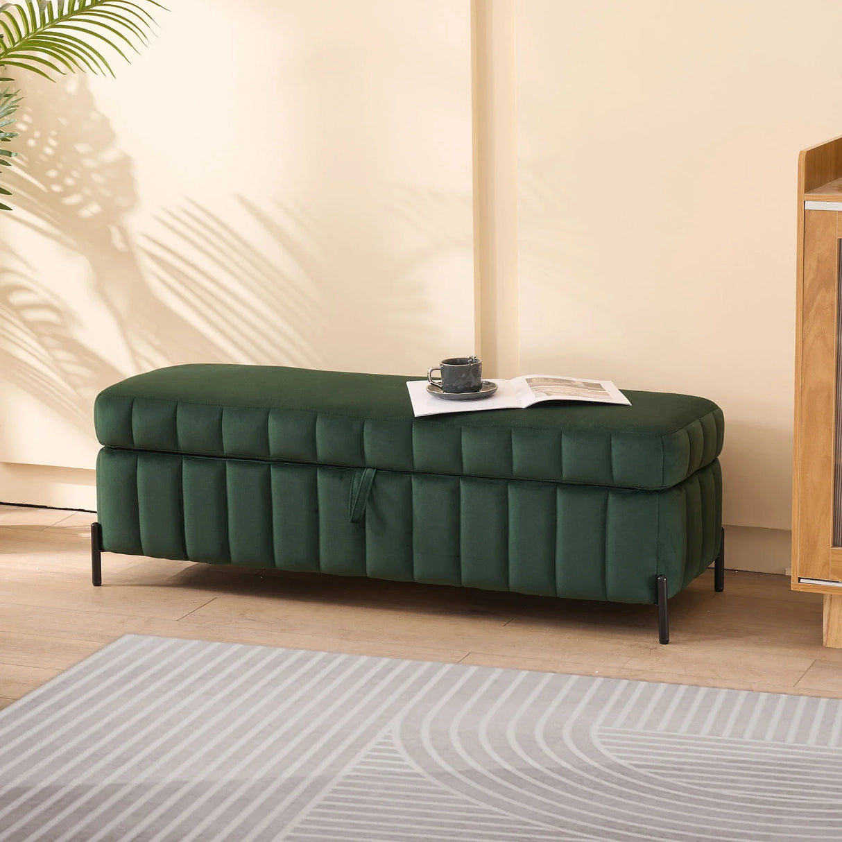 Wide Upholstered Velvet Storage Soft Bench Ottoman With Metal Legs - Furniture Home Direct