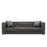 2 Piece Velvet Living Room Set with Sofa and Loveseat and 4 Pillows - Gray - Furniture Home Direct