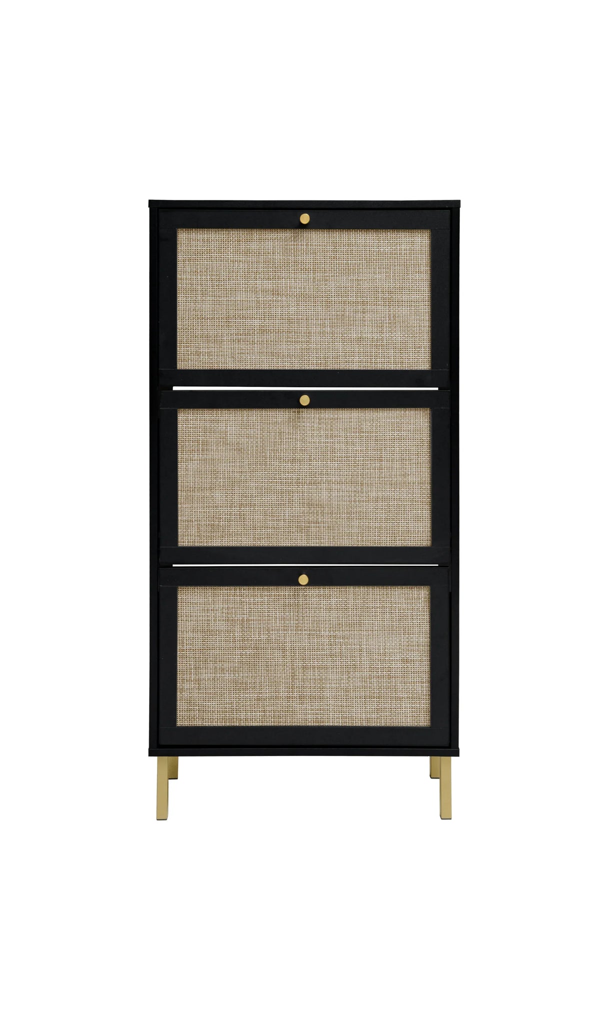 Rattan 3 Door Shoe Rack, Freestanding Modern Shoe Storage Cabinet, for Entryway - Furniture Home Direct