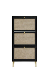 Rattan 3 Door Shoe Rack, Freestanding Modern Shoe Storage Cabinet, for Entryway - Furniture Home Direct