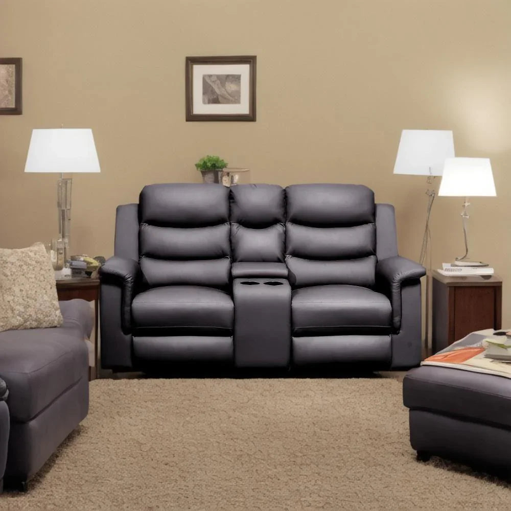 2 Seat Reclining Loveseat With Middle Console Slipcover, Stretch Loveseat Reclining Sofa Covers - Black - Furniture Home Direct