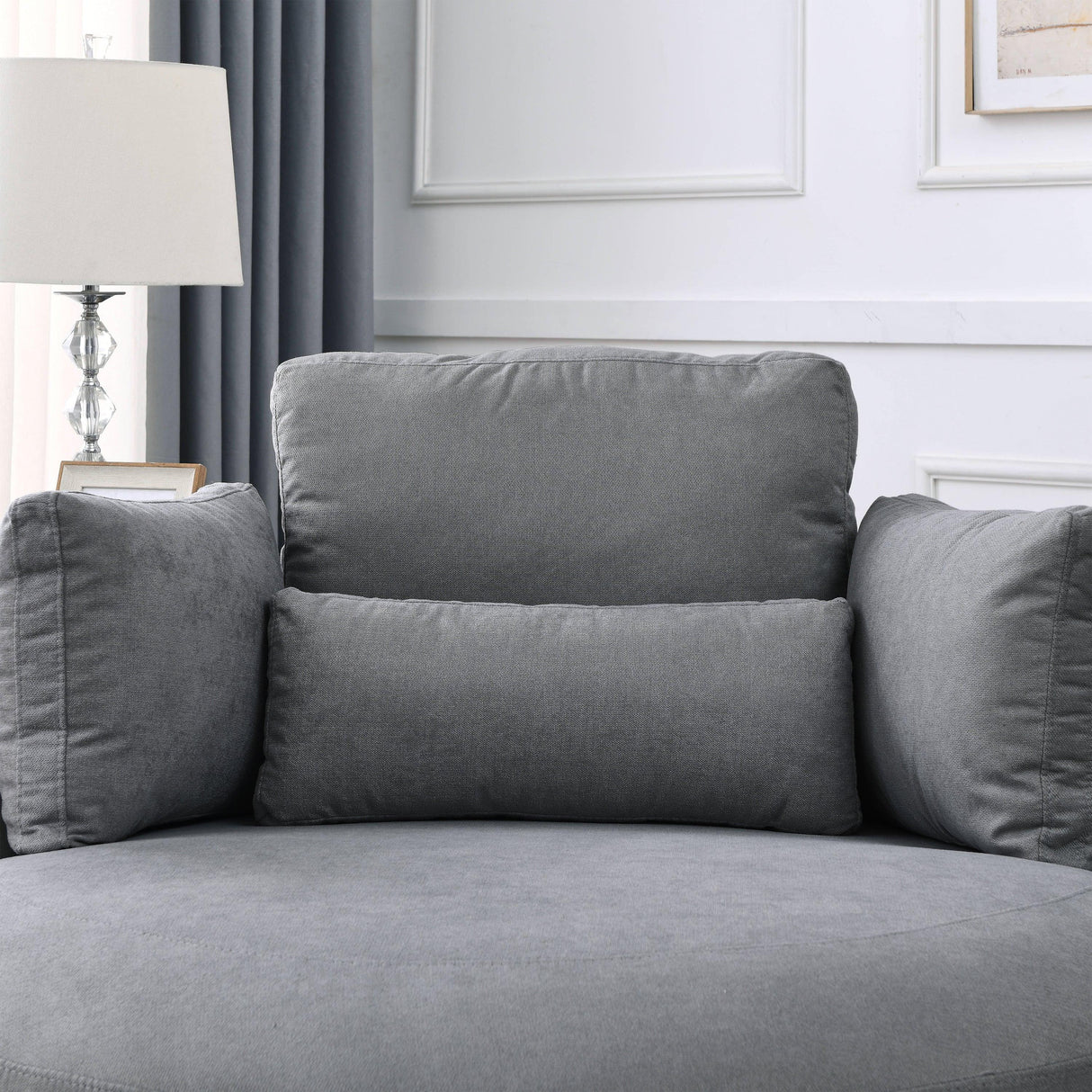 Linen Barrel Swivel Chair With Storage Ottoman - Furniture Home Direct