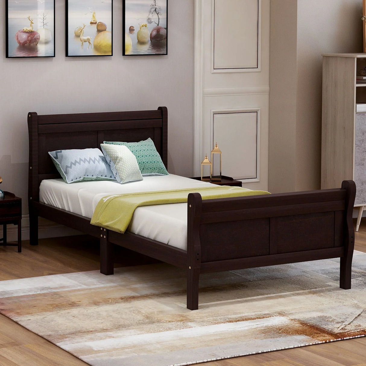 Platform Bed Frame Mattress Foundation Sleigh Bed With Headboard / Footboard / Wood Slat Suppor - Furniture Home Direct