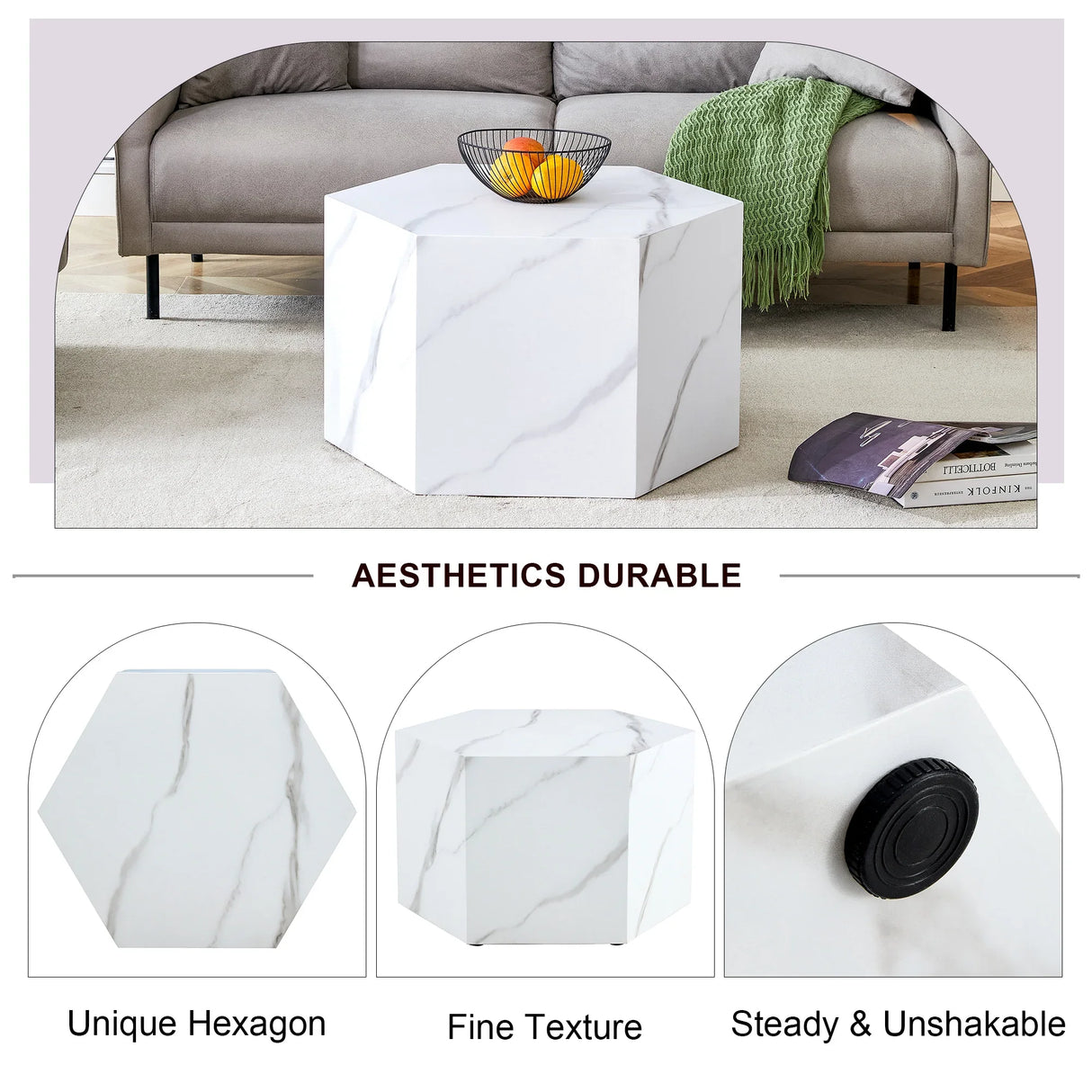 Coffee Table Marble-Effect Cube Geometric Design White - Furniture Home Direct