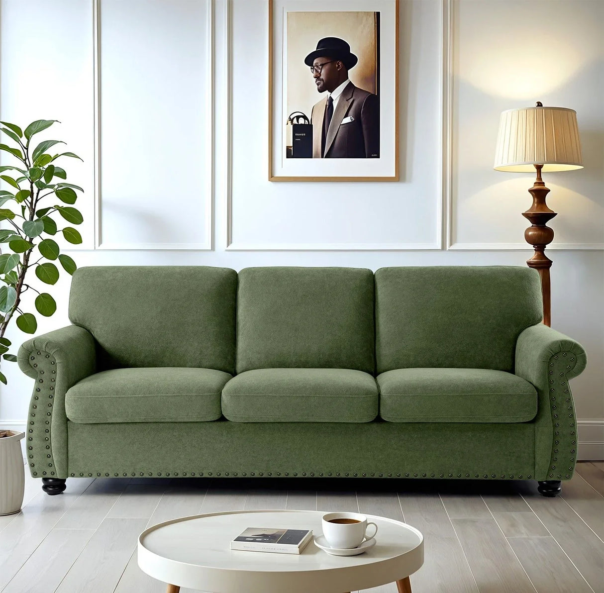 Soft Sofa, Upholstered 3 Seater Couch With High Density Foam, Loose Back Cushions And Turned Legs - Furniture Home Direct