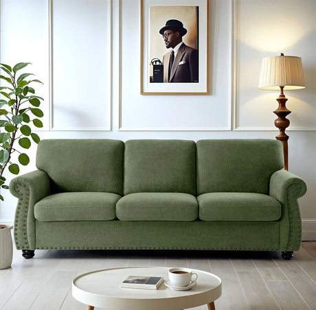 Soft Sofa, Upholstered 3 Seater Couch With High Density Foam, Loose Back Cushions And Turned Legs - Furniture Home Direct