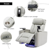 270° Power Swivel Recliner Home Theater Chair With Hidden Arm Storage, LED Light, Cup Holder, And Tray Table - Furniture Home Direct