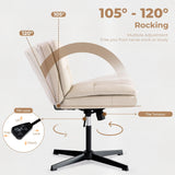 Large Size Armless Home Office Desk Chair Vanity Chair No Wheels - Beige - Furniture Home Direct