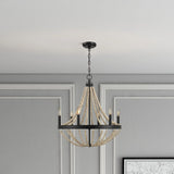 Starry - Chandelier Farmhouse Six Candle Light Wood Beaded Pendant Light For Dining Room - Black / Clear - Furniture Home Direct